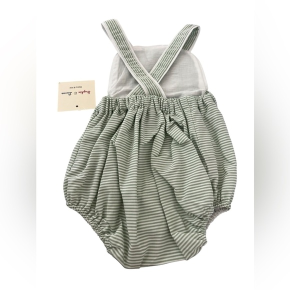 NWT Sophie & Lucas Vintage Green & White Stripe Overalls size 3 months - Picture 2 of 4